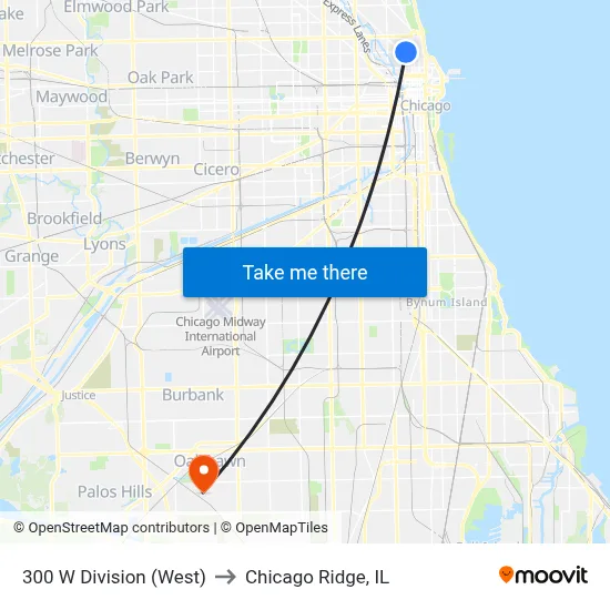 300 W Division (West) to Chicago Ridge, IL map