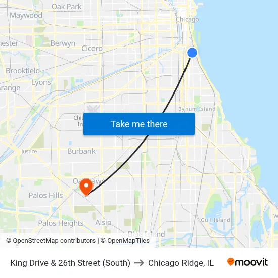 King Drive & 26th Street (South) to Chicago Ridge, IL map
