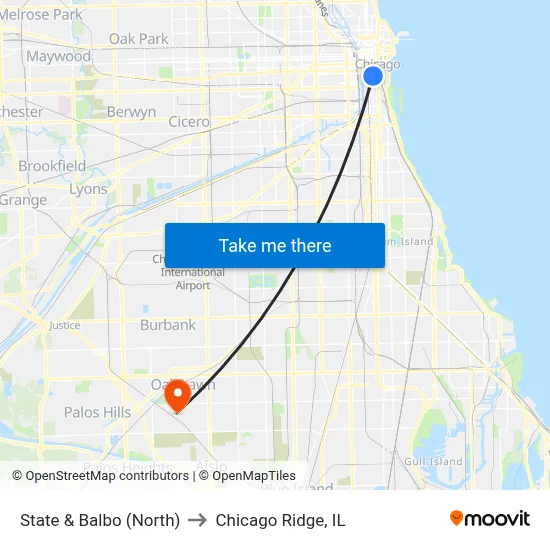 State & Balbo (North) to Chicago Ridge, IL map