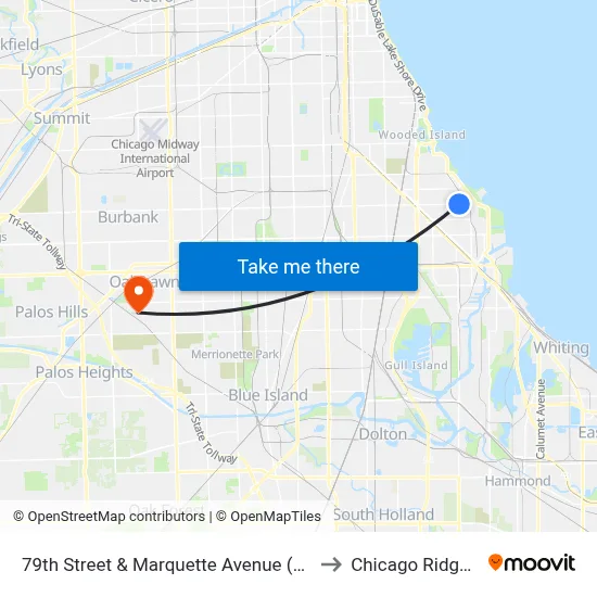 79th Street & Marquette Avenue (West) to Chicago Ridge, IL map
