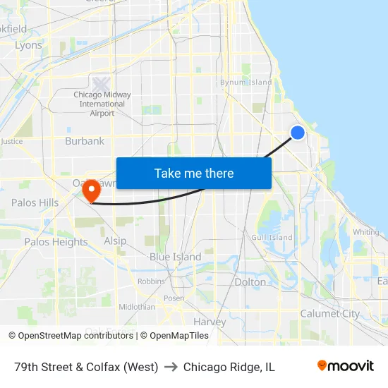 79th Street & Colfax (West) to Chicago Ridge, IL map