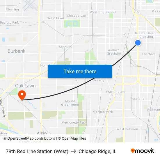 79th Red Line Station (West) to Chicago Ridge, IL map