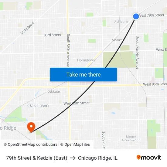 79th Street & Kedzie (East) to Chicago Ridge, IL map
