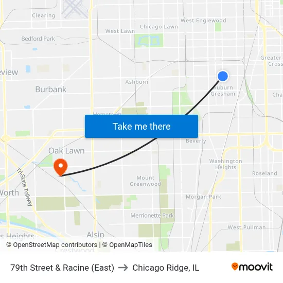 79th Street & Racine (East) to Chicago Ridge, IL map