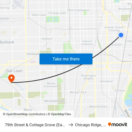 79th Street & Cottage Grove (East) to Chicago Ridge, IL map