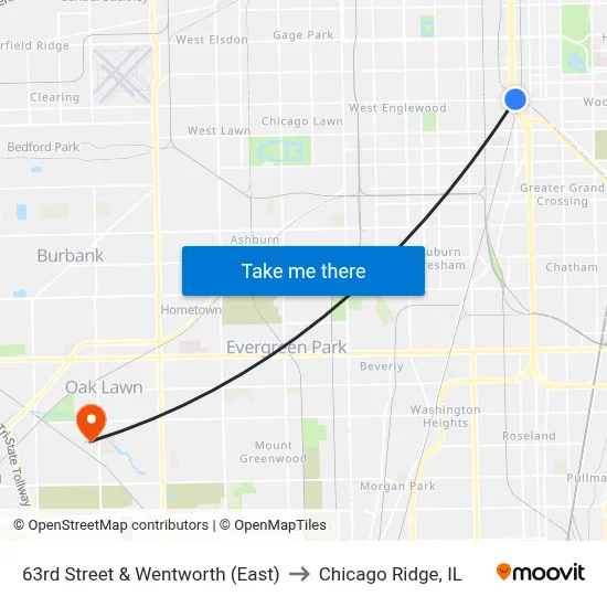 63rd Street & Wentworth (East) to Chicago Ridge, IL map
