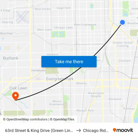 63rd Street & King Drive (Green Line) (East) to Chicago Ridge, IL map