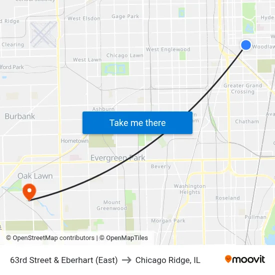63rd Street & Eberhart (East) to Chicago Ridge, IL map