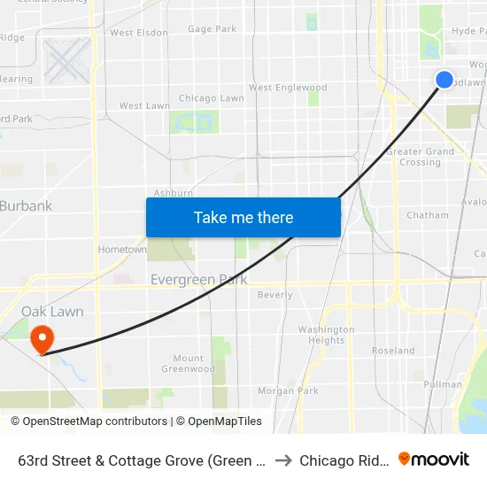 63rd Street & Cottage Grove (Green Line) (East) to Chicago Ridge, IL map