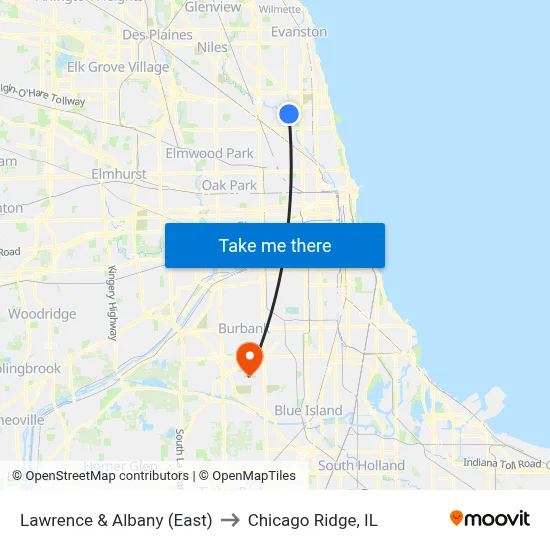 Lawrence & Albany (East) to Chicago Ridge, IL map