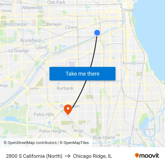 2800 S California (North) to Chicago Ridge, IL map
