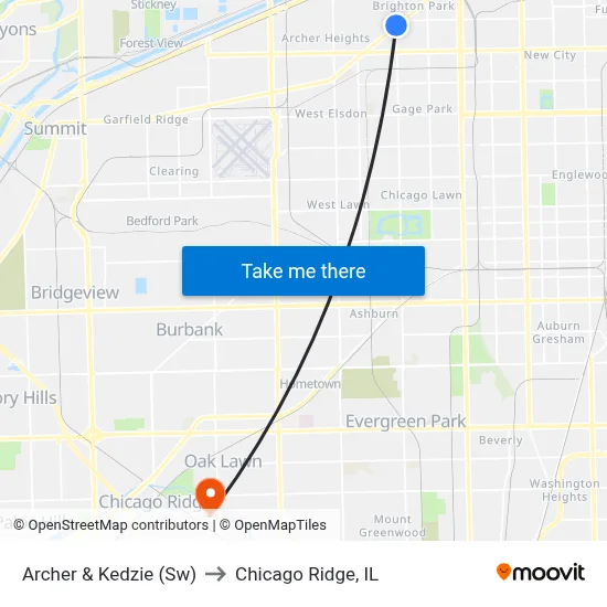 Archer & Kedzie (Sw) to Chicago Ridge, IL map