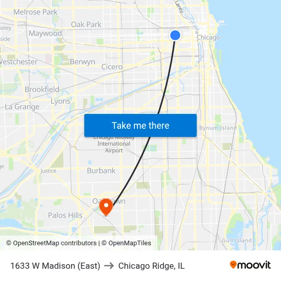 1633 W Madison (East) to Chicago Ridge, IL map