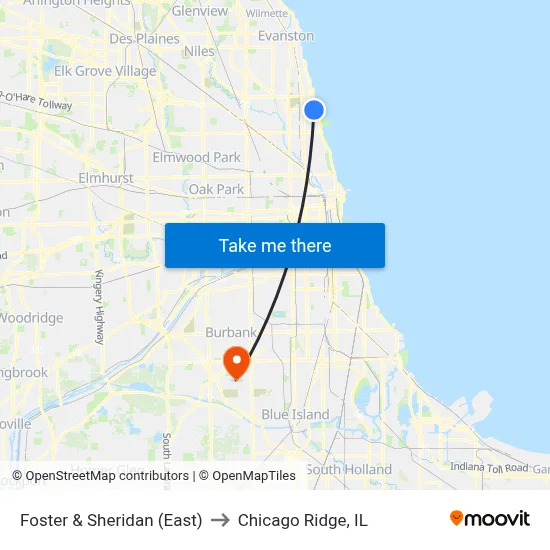 Foster & Sheridan (East) to Chicago Ridge, IL map