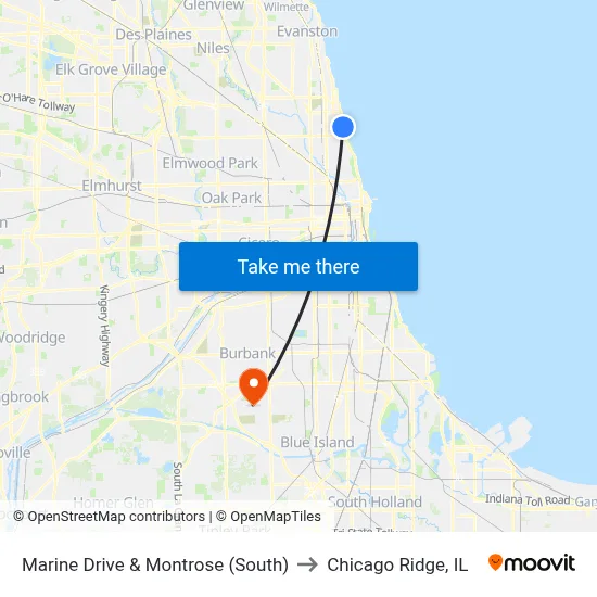 Marine Drive & Montrose (South) to Chicago Ridge, IL map