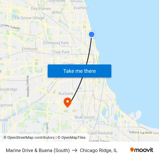 Marine Drive & Buena (South) to Chicago Ridge, IL map