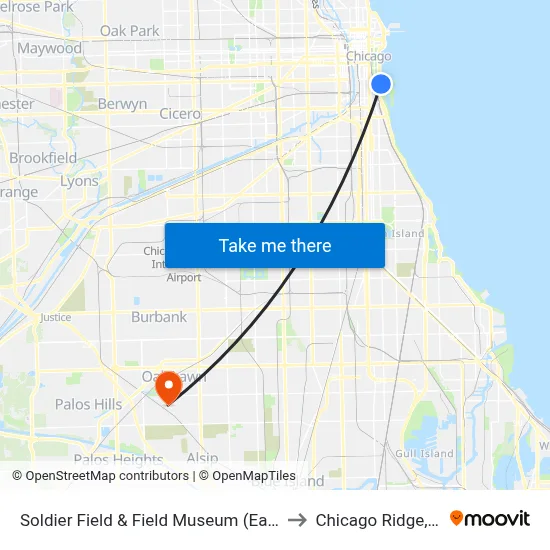 Soldier Field & Field Museum (East) to Chicago Ridge, IL map