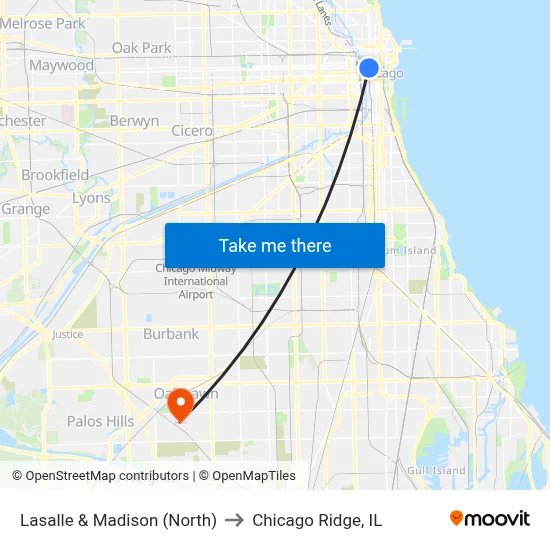 Lasalle & Madison (North) to Chicago Ridge, IL map