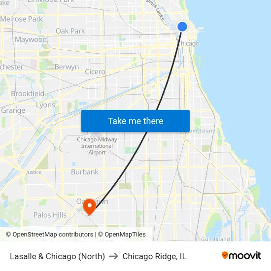 Lasalle & Chicago (North) to Chicago Ridge, IL map