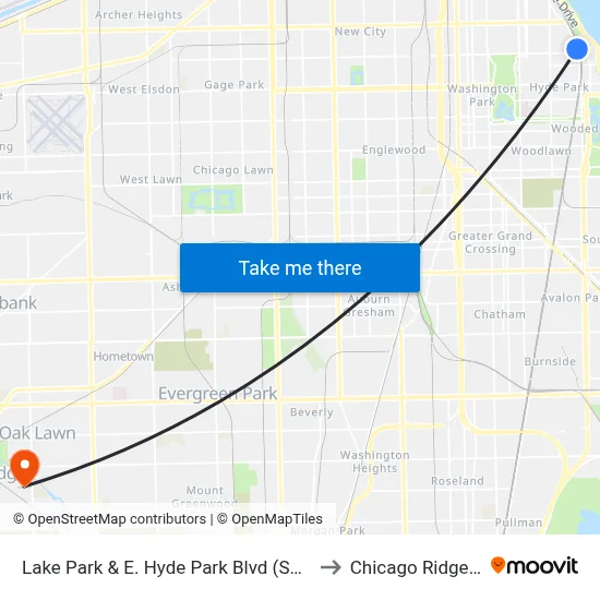 Lake Park & E. Hyde Park Blvd (South) to Chicago Ridge, IL map