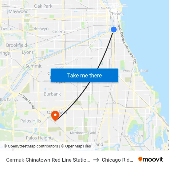 Cermak-Chinatown Red Line Station (West) to Chicago Ridge, IL map