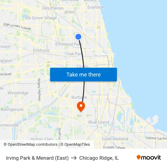 Irving Park & Menard (East) to Chicago Ridge, IL map