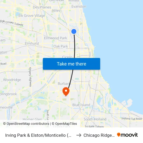 Irving Park & Elston/Monticello (West) to Chicago Ridge, IL map