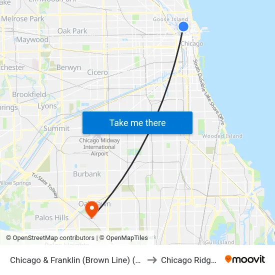 Chicago & Franklin (Brown Line) (East) to Chicago Ridge, IL map