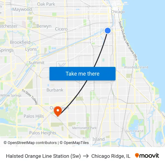 Halsted Orange Line Station (Sw) to Chicago Ridge, IL map