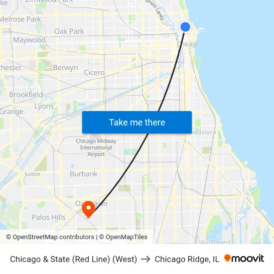 Chicago & State (Red Line) (West) to Chicago Ridge, IL map