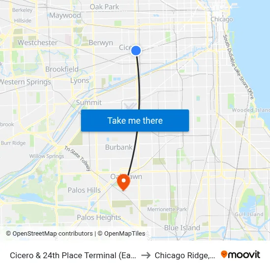 Cicero & 24th Place Terminal (East) to Chicago Ridge, IL map