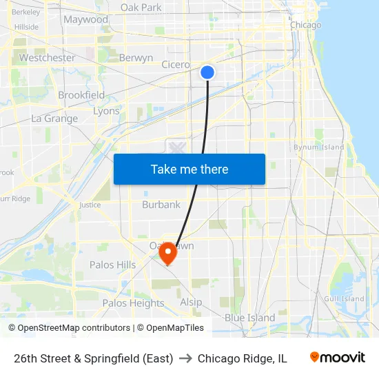 26th Street & Springfield (East) to Chicago Ridge, IL map