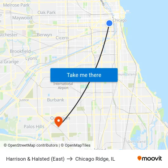 Harrison & Halsted (East) to Chicago Ridge, IL map
