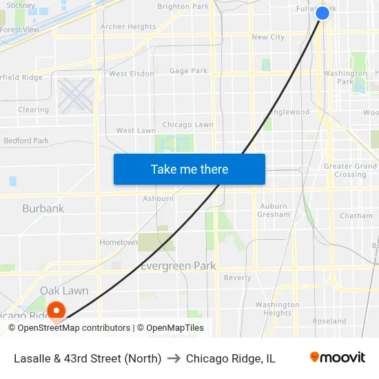Lasalle & 43rd Street (North) to Chicago Ridge, IL map