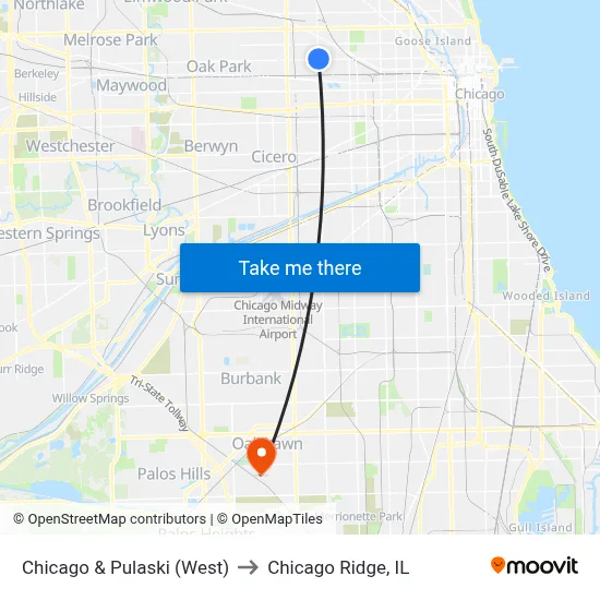 Chicago & Pulaski (West) to Chicago Ridge, IL map
