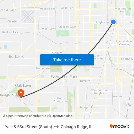Yale & 63rd Street (South) to Chicago Ridge, IL map