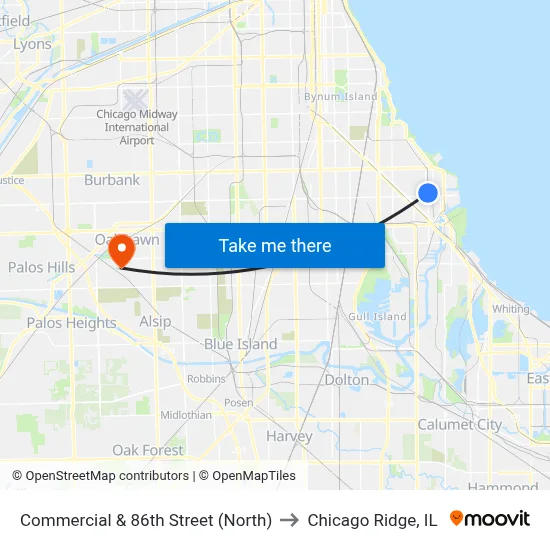 Commercial & 86th Street (North) to Chicago Ridge, IL map