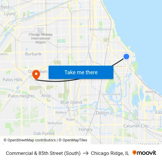 Commercial & 85th Street (South) to Chicago Ridge, IL map