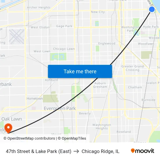 47th Street & Lake Park (East) to Chicago Ridge, IL map