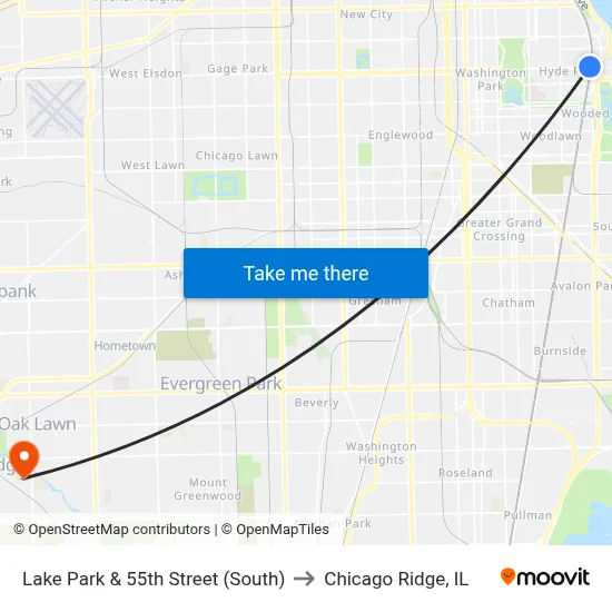 Lake Park & 55th Street (South) to Chicago Ridge, IL map