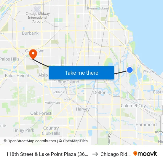118th Street & Lake Point Plaza (3600 E) (West) to Chicago Ridge, IL map