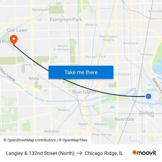 Langley & 132nd Street (North) to Chicago Ridge, IL map