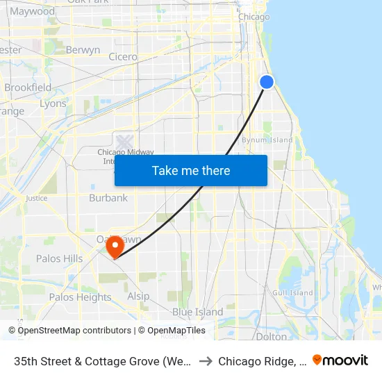 35th Street & Cottage Grove (West) to Chicago Ridge, IL map