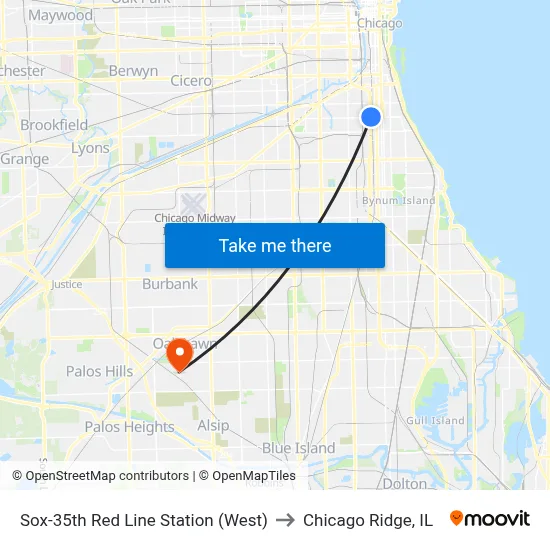 Sox-35th Red Line Station (West) to Chicago Ridge, IL map