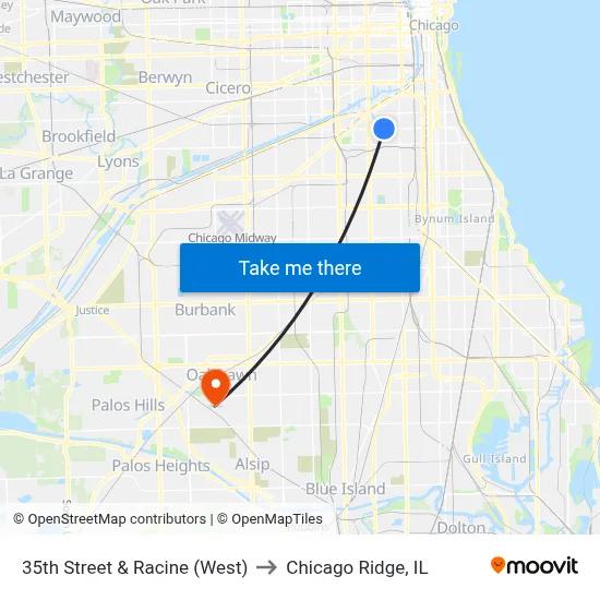 35th Street & Racine (West) to Chicago Ridge, IL map