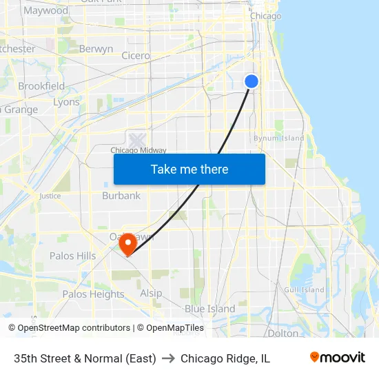 35th Street & Normal (East) to Chicago Ridge, IL map