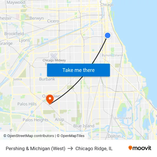 Pershing & Michigan (West) to Chicago Ridge, IL map