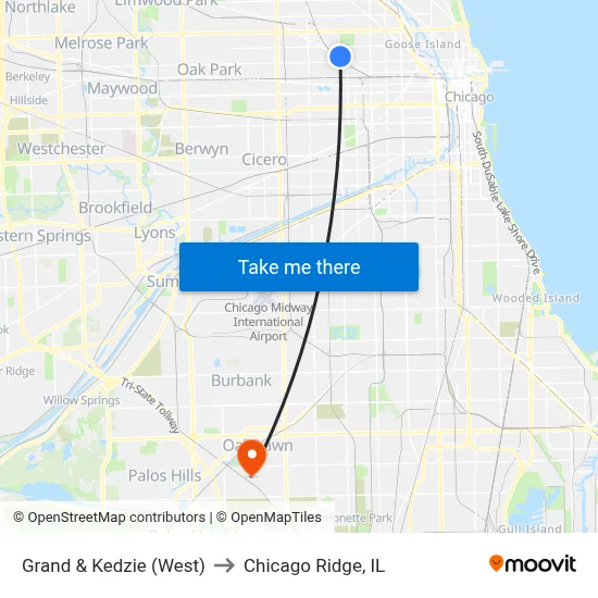Grand & Kedzie (West) to Chicago Ridge, IL map