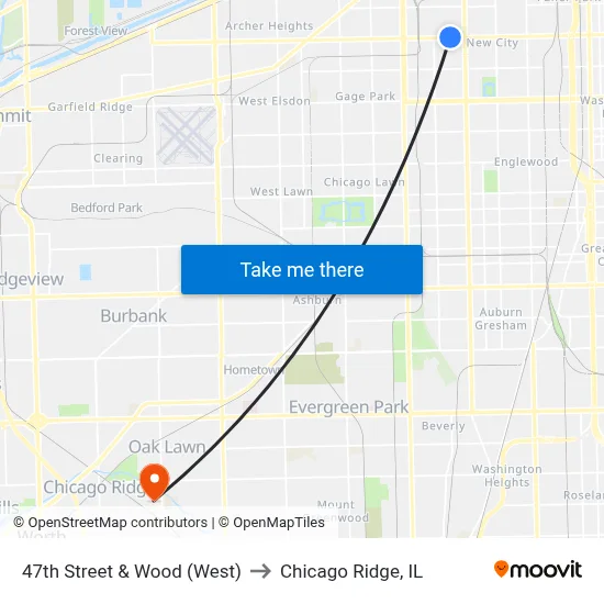 47th Street & Wood (West) to Chicago Ridge, IL map