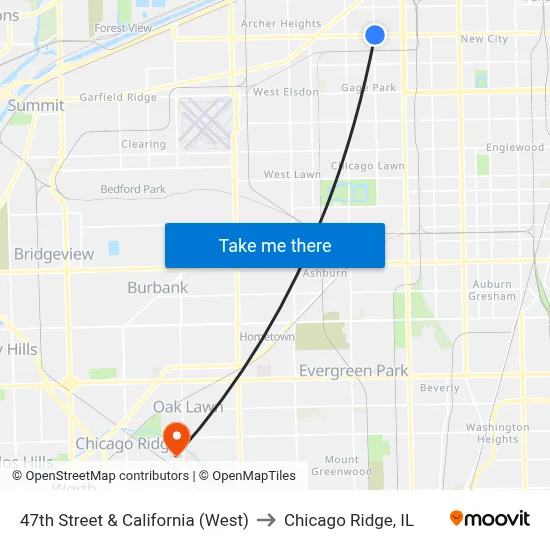 47th Street & California (West) to Chicago Ridge, IL map